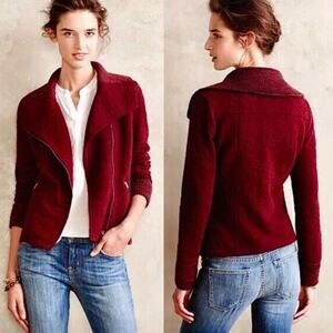 Anthropologie Saturday Sunday Loren Moto Zip Jacket Blazer Sweater In Burgundy S